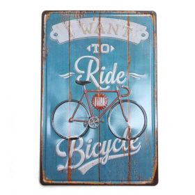   Vintage Dekor Fémtábla, dombornyomott, 'I want to ride my Bicycle' felirat, retro hangulatú kialakítás, 20x30cm