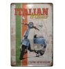 Vintage Dekor Fémtábla, dombornyomott 'Italian El Clásico' felirat és motorkerékpár, retro hangulatú kialakítás, 20x30cm
