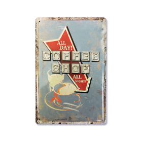   Vintage Dekor Fémtábla, dombornyomott, 'Coffee SHOP' felirat, retro hangulatú kialakítás, 20x30cm, antikolt háttér