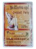 Vintage Dekor Fémtábla, dombornyomott 'Bottoms up ! Cocktail party' felirat, retro hangulatú kialakítás, 20x30cm