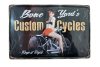Vintage Dekor Fémtábla, dombornyomott 'Bone Yard's CUSTOM CYCLES' felirat, retro hangulatú kialakítás, 30x20cm