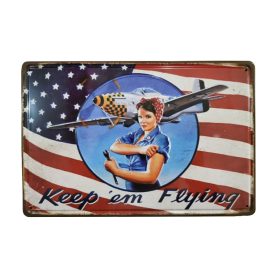   Vintage Dekor Fémtábla, dombornyomott, 'Keep 'em Flying' felirat, retro hangulatú kialakítás, 30x20cm