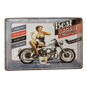   Vintage Dekor Fémtábla, dombornyomott, 'Best Garage for Motorcycles' felirat, retro hangulatú kialakítás, 30x20cm