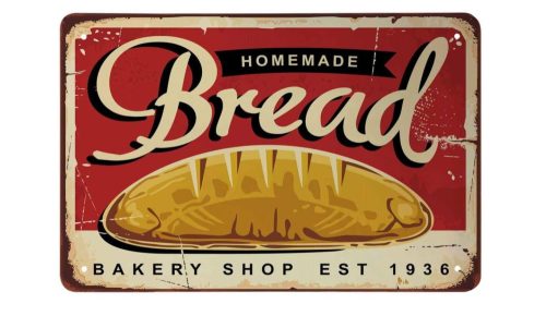 Vintage Dekor Fémtábla, dombornyomott 'Homemade Bread' felirat, retro hangulatú kialakítás, 30x20cm