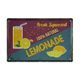   Vintage Dekor Fémtábla, dombornyomott, 'LEMONADE' felirat, retro hangulatú kialakítás, 30x20cm