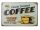 Vintage Dekor Fémtábla, dombornyomott 'COFFEE' felirat, retro hangulatú kialakítás, 30x20cm, kékes-zöld háttér