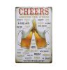 Vintage Dekor Fémtábla, dombornyomott 'CHEERS' felirat, retro hangulatú kialakítás, 'Egészségedre!' 29 nyelven, 20x30cm