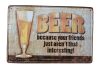 Vintage Dekor Fémtábla, dombornyomott 'BEER' felirat, retro hangulatú kialakítás, 30x20cm, fa mintás háttér