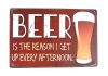 Vintage Dekor Fémtábla, dombornyomott, 'BEER' felirat, retro hangulatú kialakítás, 30x20cm, vörös-barna antikolt háttér