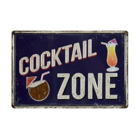   Vintage Dekor Fémtábla, dombornyomott 'COCKTAIL ZONE' felirat, retro hangulatú kialakítás, 30x20cm