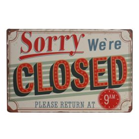   Vintage Dekor Fémtábla, dombornyomott 'Sorry We're closed' felirat, retro hangulatú kialakítás, 30x20cm