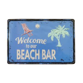   Vintage Dekor Fémtábla, dombornyomott 'BEACH BAR' felirat, retro hangulatú kialakítás, 30x20cm