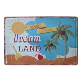   Vintage Dekor Fémtábla, dombornyomott 'DREAM LAND' felirat, retro hangulatú kialakítás, 30x20cm