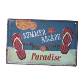   Vintage Dekor Fémtábla, dombornyomott 'SUMMER ESCAPE' felirat, retro hangulatú kialakítás, 30x20cm