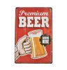 Vintage Dekor Fémtábla, dombornyomott, 'Premium BEER' felirat, retro hangulatú kialakítás, 20x30cm