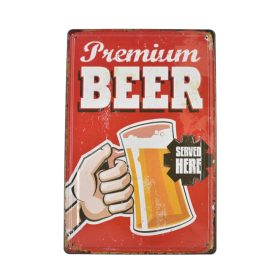   Vintage Dekor Fémtábla, dombornyomott, 'Premium BEER' felirat, retro hangulatú kialakítás, 20x30cm
