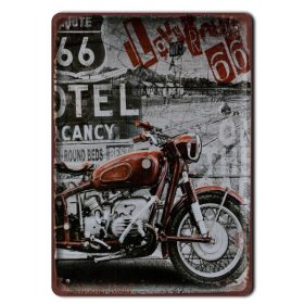   Vintage Dekor Fémtábla, dombornyomott, 'Route 66' felirat, retro hangulatú kialakítás, 20x30cm, motoros háttér