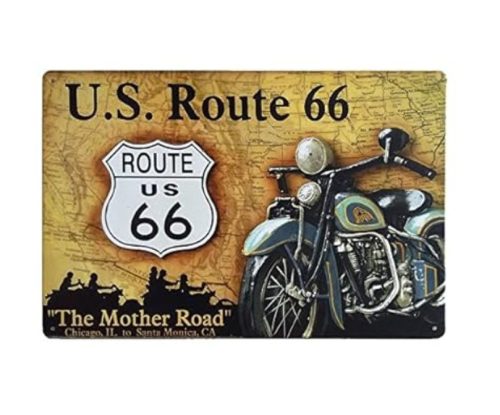 Vintage Dekor Fémtábla, dombornyomott, 'Route 66: The Mother Road' felirat, retro hangulatú kialakítás, 30x20cm