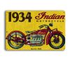 Vintage Dekor Fémtábla, dombornyomott, '1934 Indian Motorcycle' felirat és Indian Scout Motorkerékpár, retro hangulatú kialakítás, 30x20cm, sárga háttér