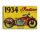Vintage Dekor Fémtábla, dombornyomott, '1934 Indian Motorcycle' felirat és Indian Scout Motorkerékpár, retro hangulatú kialakítás, 30x20cm, sárga háttér