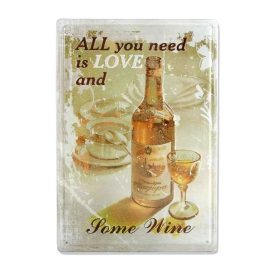   Vintage Dekor Fémtábla, dombornyomott 'ALL you need is LOVE and Home Wine' felirat, retro hangulatú kialakítás, 20x30cm