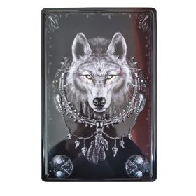   Vintage Dekor Fémtábla, dombornyomott farkasos, retro hangulatú kialakítás, 20x30cm