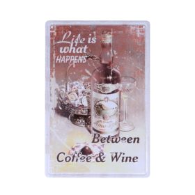   Vintage Dekor Fémtábla, dombornyomott 'Coffee and Wine' felirat, retro hangulatú kialakítás, 20x30cm