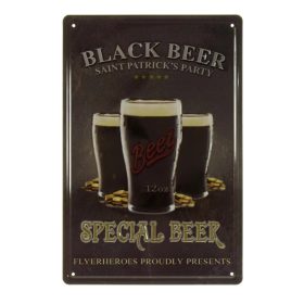   Vintage Dekor Fémtábla, dombornyomott 'BLACK BEER' felirat, retro hangulatú kialakítás, 20x30cm