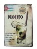 Vintage Dekor Fémtábla, dombornyomott 'Mojito' felirat, retro hangulatú kialakítás, 20x30cm