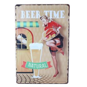   Vintage Dekor Fémtábla, dombornyomott 'BEER TIME' felirat, retro hangulatú kialakítás, 20x30cm