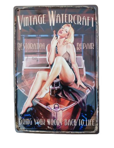 Vintage Dekor Fémtábla, dombornyomott, 'Vintage Watercraft' felirattal, retro hangulatú kialakítás, 20x30cm