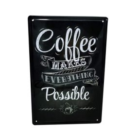   Vintage Dekor Fémtábla, dombornyomott 'Coffee' felirat, retro hangulatú kialakítás, 20x30cm, fekete háttér