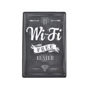   Vintage Dekor Fémtábla, dombornyomott 'Wi-Fi Free' felirat, retro hangulatú kialakítás, 20x30cm