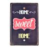 Vintage Dekor Fémtábla, dombornyomott 'HOME sweet HOME' felirat, retro hangulatú kialakítás, 20x30cm