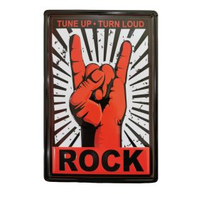   Vintage Dekor Fémtábla, dombornyomott 'Rock' felirat, retro hangulatú kialakítás, 20x30cm