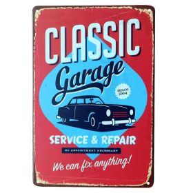   Vintage Dekor Fémtábla, dombornyomott 'Classic Garage' felirat, retro hangulatú kialakítás, 20x30cm