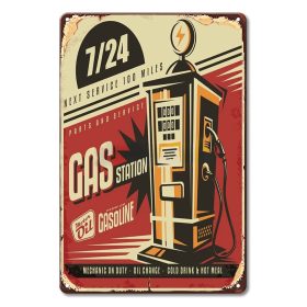   Vintage Dekor Fémtábla, dombornyomott, 'Gas Station 7/24' felirat, retro hangulatú kialakítás, 20x30cm