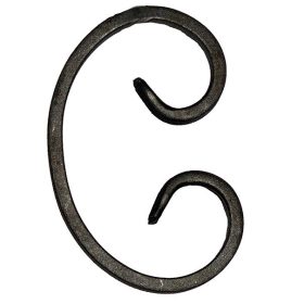   Gépi megmunkálású C-elem, kovácsoltvas alkatrész/kerítés-/ablakrácselem, 9cm (12x6mm)