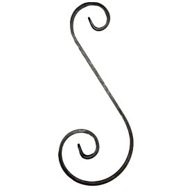   Gépi megmunkálású S-elem, kovácsoltvas alkatrész/kerítés-/ablakrácselem, 26cm (12x6mm)