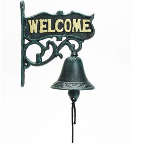   Öntöttvas Kolomp, 'WELCOME' feliratú, Vintage hangulatú dizájnnal, fekete