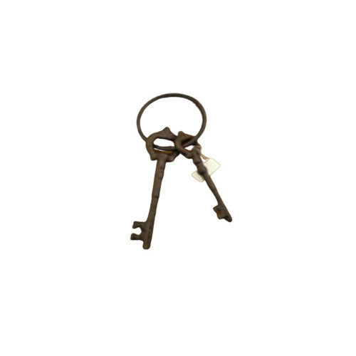 Öntöttvas Dekor Kulcspár, kulcstartó karikán, antikolt kinézet, sötétbarna