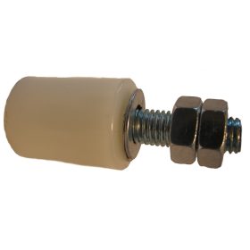   Oldalsó Vezető Görgő, Ø30x40mm-es fehér görgővel, 75mm hosszú, M12-es, réz bevonatú menettel