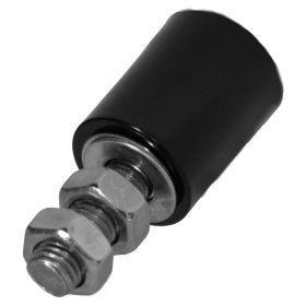   Oldalsó Vezető Görgő, Ø30x40mm-es fekete görgővel, 75mm hosszú, M12-es, ezüst színű menettel