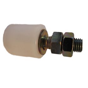   Oldalsó Vezető Görgő, Ø40x44mm-es fehér görgővel, 90mm hosszú, M16-os, réz bevonatú menettel