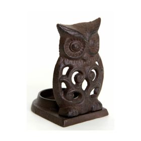   Öntöttvas Gyertyatartó, Bagoly alakú, Gyertyáknak és Mécseseknek egyaránt, Vintage hangulatú dizájnnal, fekete