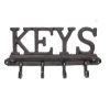 Öntöttvas Fogas, 'KEYS' feliratú, kabát, kulcs, póráz akasztó, Vintage hangulatú dizájnnal, fekete